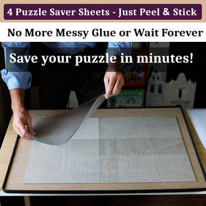 Preserve 1000 Piece Puzzle in Minutes - Extra Large Clear Puzzle Glue Sheets Peel and Stick - 4 Sheets