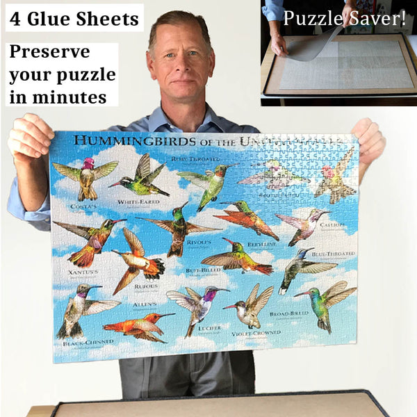 Preserve 1000 Piece Puzzle in Minutes - Extra Large Clear Puzzle Glue Sheets Peel and Stick - 4 Sheets